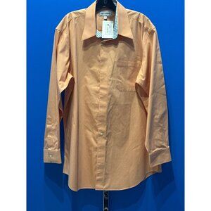 Paul Fredrick Mens Orange Dress Shirt 16.5/34 Cotton Blue Grid Cuffs Long Sleeve